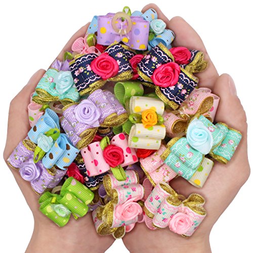 image for YOY 24PCS/12 Pairs Adorable Grosgrain Ribbon Pet Dog Hair Bows with Ru