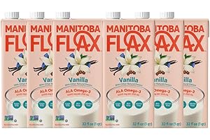 Manitoba Milling Company Vanilla Flax Milk| Unsweetened | 3000mg ALA OMEGA-3 | 2 Tbsp Flaxseed per Serving | 4g Protein & 3g Fiber | Non-GMO, Plant-Based, Non-Dairy| Shelf-Stable, 32 oz (Pack of 6)
