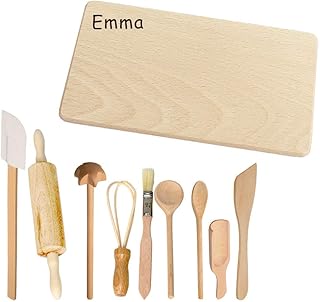 Holz Backset Kinder - INKLUSIVE Gravur mit Namen - Küchengeräte und Kinderküche Zubehör zum Backen, Kochen, Spielzeug personalisiert für Weihnachten als Geschenk