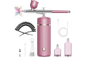 RHINOWISDOM Airbrush Rechargeable Cordless Airbrush-Kit Compressor - 30PSI High Pressure Airbrush Gun with Hose Wireless Air Brush for Painting,Makeup,Barber, Nail Art, Cake Decor