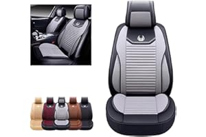 OASIS AUTO Car Seat Covers Premium Waterproof Faux Leather Cushion Universal Accessories Fit SUV Truck Sedan Automotive Vehicle Auto Interior Protector Front Pair (OS-008 Gray)