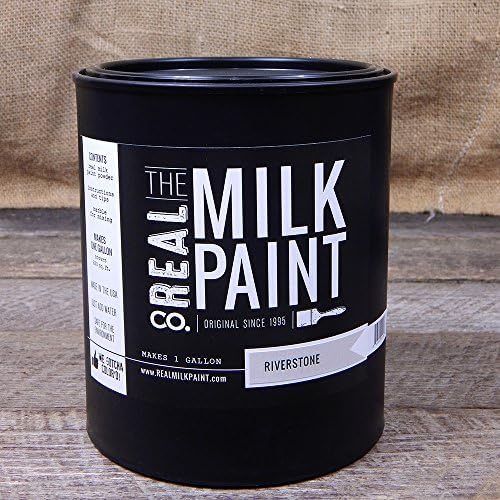 Real Milk PaintWood Paint for Furniture, Matte Paint for Cabinets, Walls, Brick, and Stone, Water Based Organic, No VOC, Riverstone, 1 Gallon