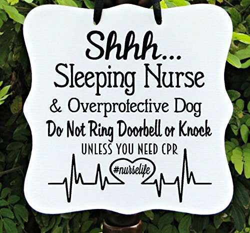 Click Here to See More Images Sleeping Nurse Sign, Overprotective Dog, Do Not Disturb, Front Door Sign, Door Sign, Door Hanger, Sleeping Sign, Night Shift Nurse, Nurse Gift
