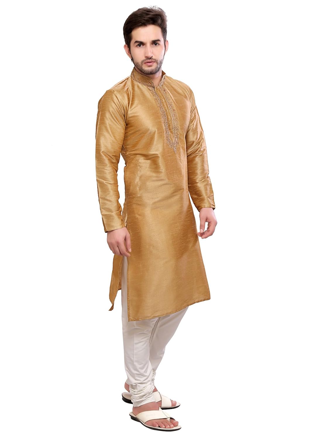 a.b.c. garments gold silk kurta and pyjama set for men