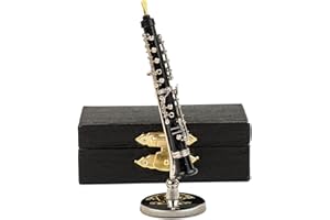 Seawoo Miniature Oboe with Stand and Case Mini Musical Instrument Mini Oboe Miniature Dollhouse Model Christmas Ornament Home