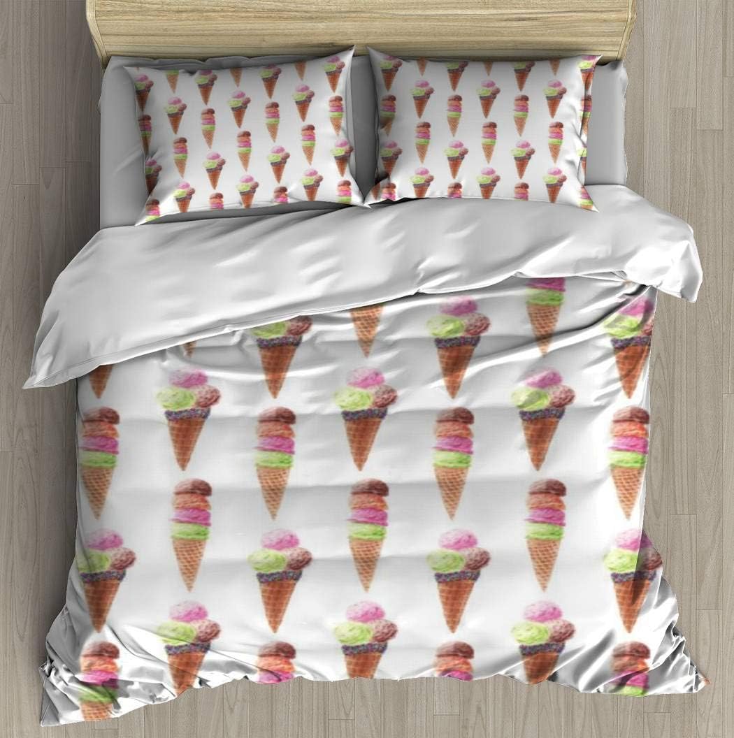 Duvet Cover Seamless Pattern with ice Cream Cones Isolated on White Background