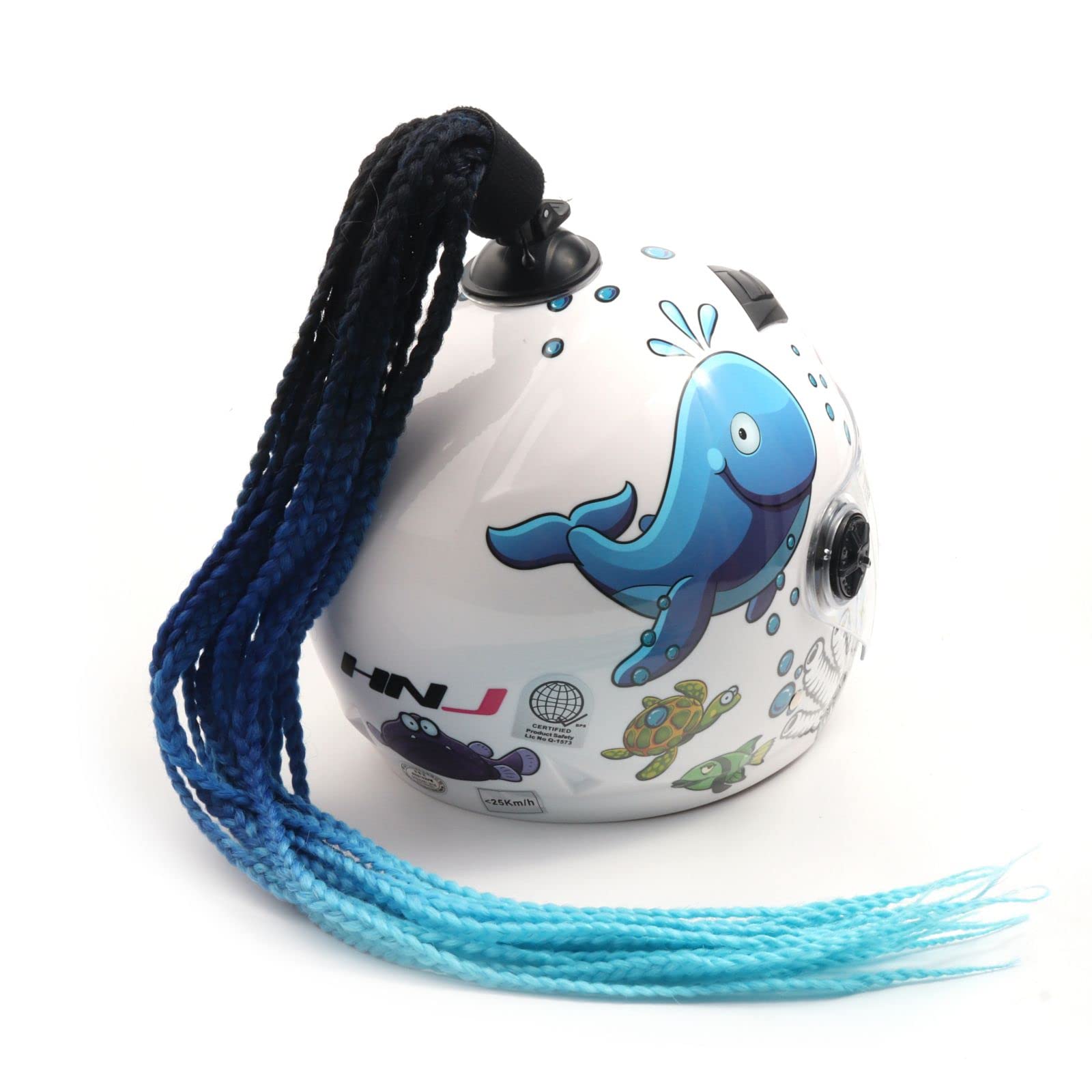 Helmet Ponytail Pigtails Twist Braids Hair Wig Punk Style for Motorcycle Motocross Off Road Decoration Bike Bicycle Cycling Biker Riders Skateboarding Scooter Costume Cosplay (Black Lake Blue)