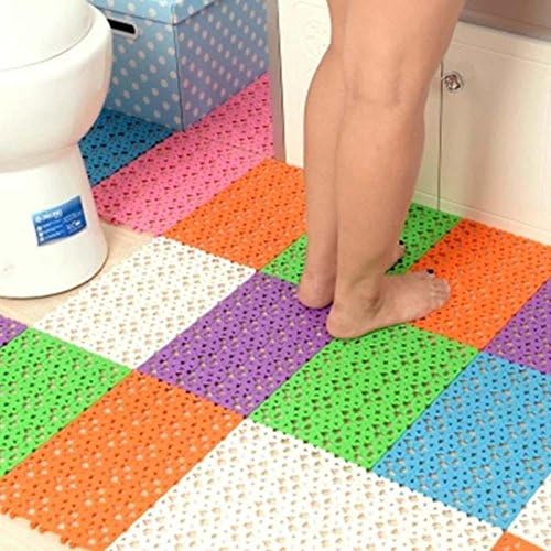 TZS ABS Plastic Anti Skid/Slip Connecting Mats with Small Embossed Dots for Accupunture (20x30 cm, Multi Assorted Colours) - Set of 9 Pieces