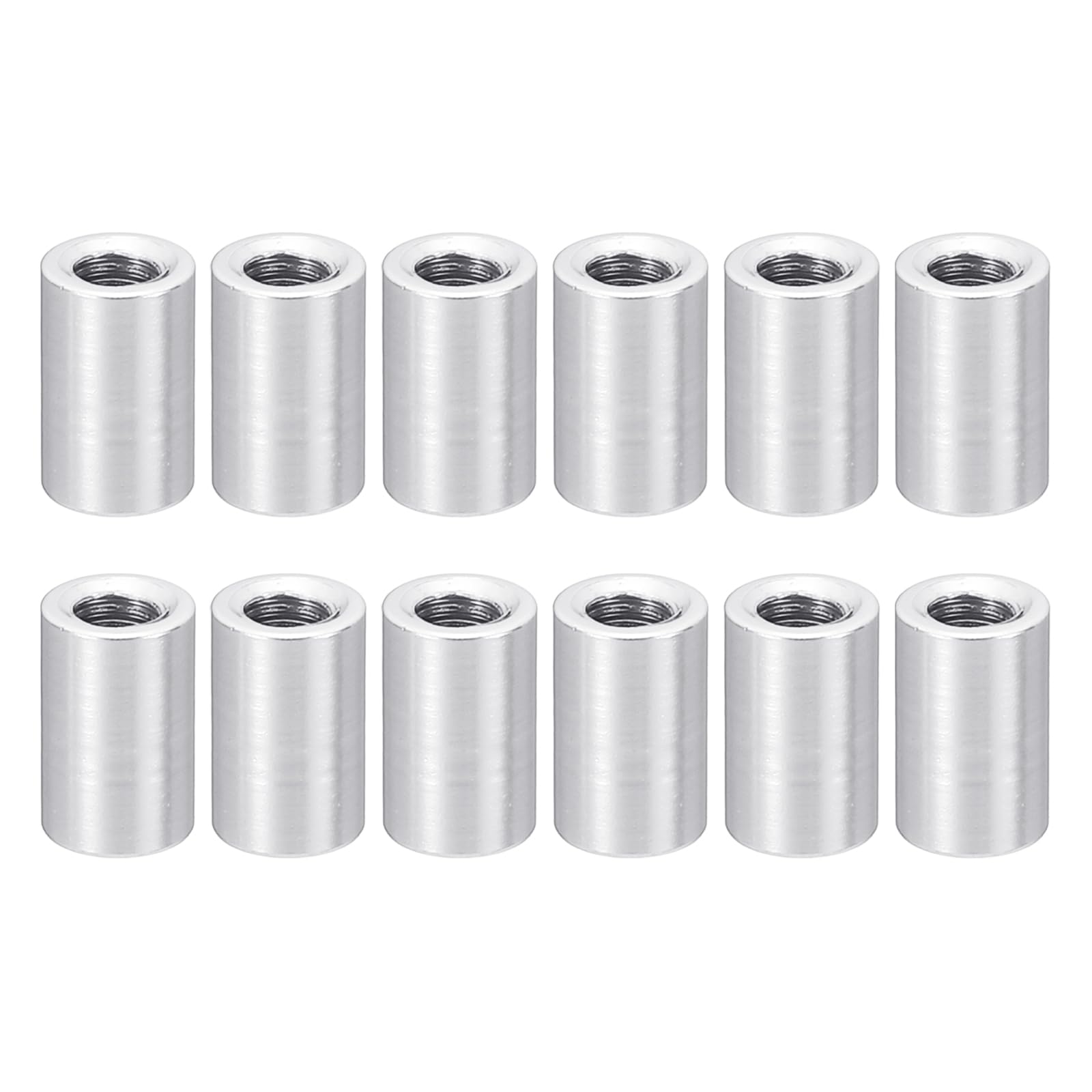 PATIKIL 12pcs M3 Metal Threaded Standoff Spacer Nuts, Round Aluminum Spacers Female Coupling Screws, 1/8" ID x 3/16" OD, Metallic Silvery 3x5x8mm