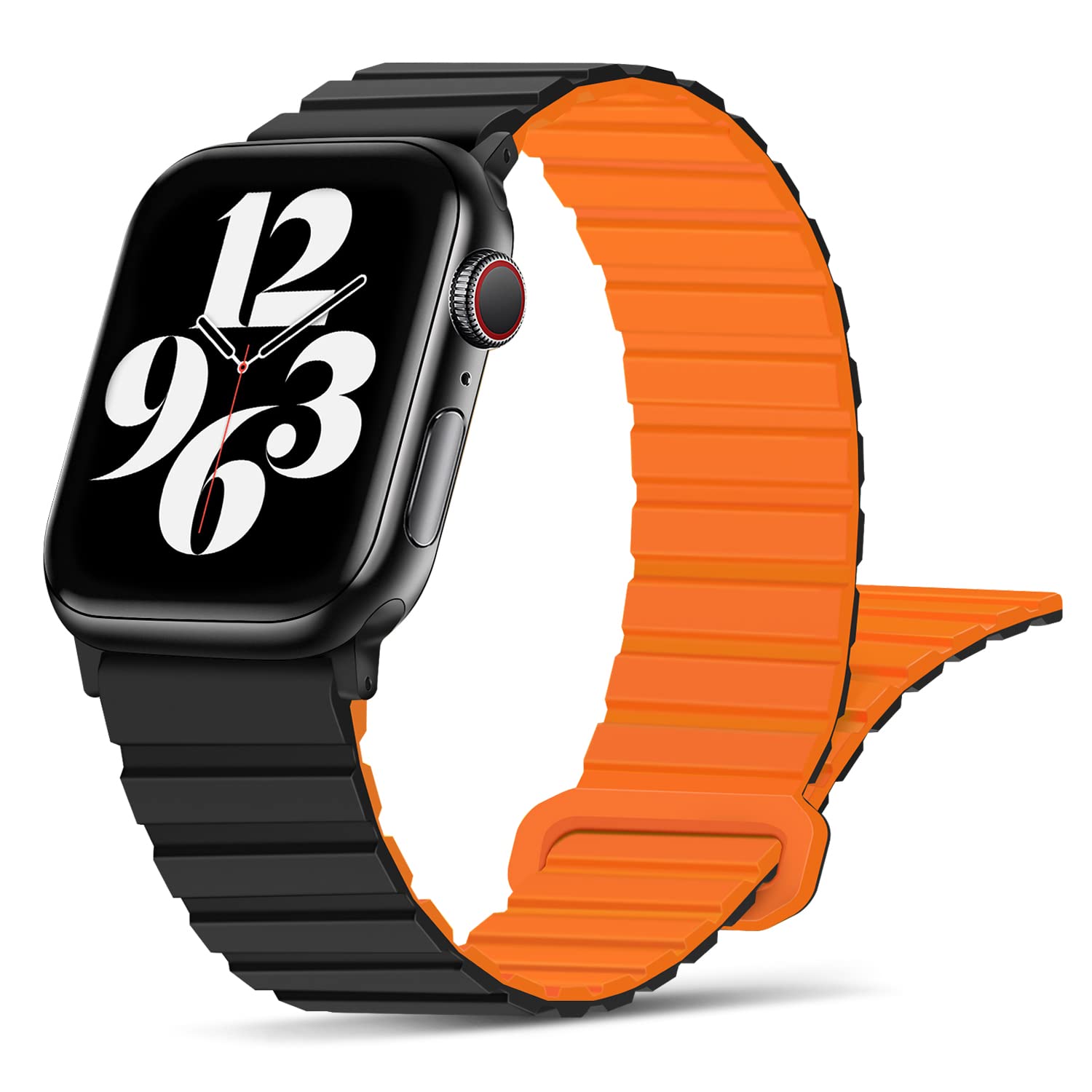 Tasikar Straps Compatible with Apple Watch Strap 42mm(Series 10) 41/40/38mm Thin Silicone Magnetic Loop Replacement Bands [Double Sided Wearable] for iWatch SE Series 10 9 8 7 6 5 4 3 - Black Orange