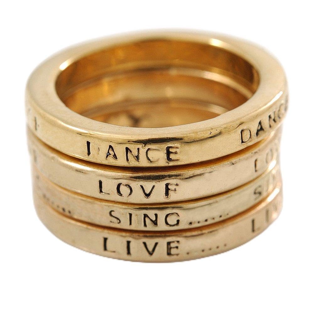 Avalaya Set of 4 Message 'Live, Dance, Love, Sing' Stack Rings In Gold Tone - Size 7