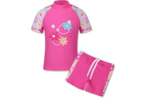 TFJH E Girls Short Sleeve Swimsuit Two Piece Swimwear UPF 50+ UV 3-12 Years