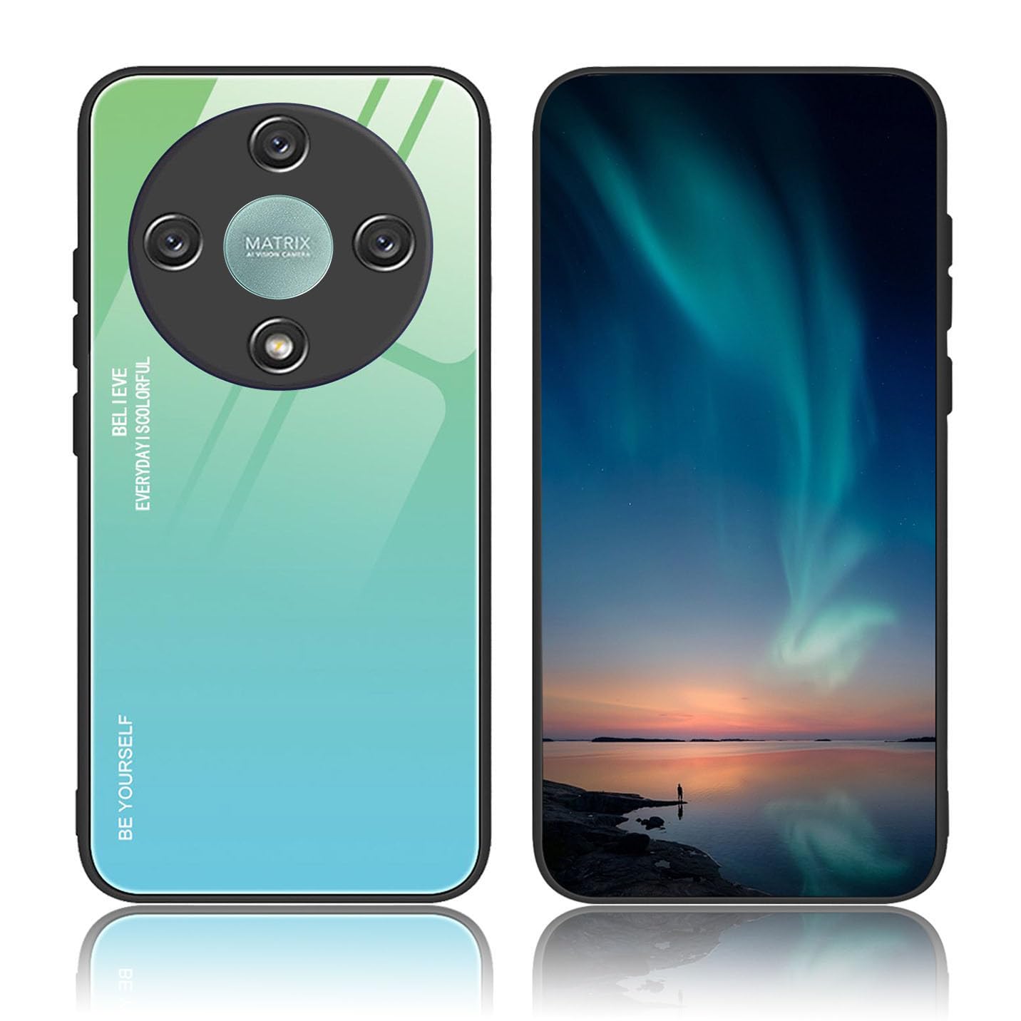 BORYA Case for Honor Magic6 Lite 5G (Magic 6 Lite), Ultra Thin Shockproof Soft Premium Silicone TPU Bumper, Colorful Gradient 9H Tempered Glass Anti-Scratch Cover, Aurora Green โ image 1