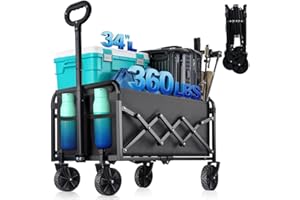 360LBS Collapsible Wagon Cart with Wheels - Heavy Duty Folding Wagon Carts for Grocery, Lightweight Utility Wagon with All-Te