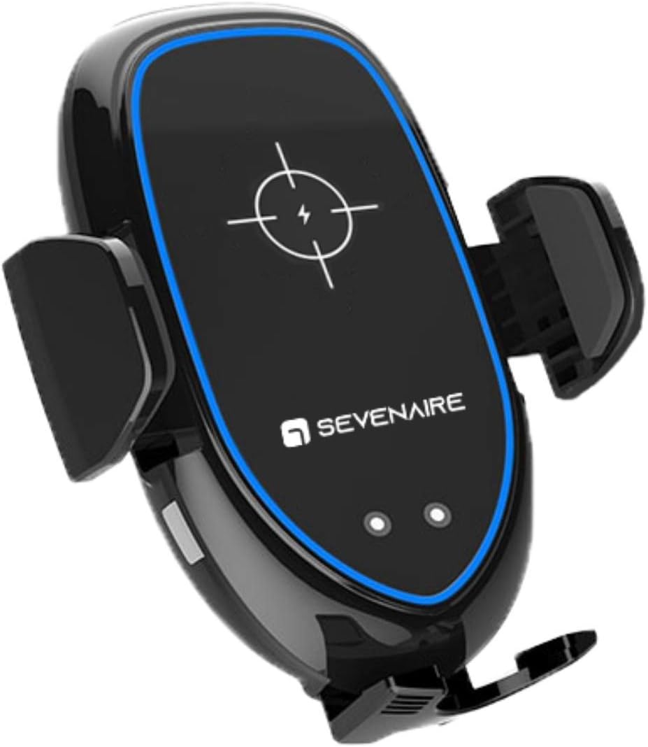 Sevenaire Wireless Car Charger with Fast Charging, Auto-Clamping, Cooling Fan & Stylish LED for iPhone 13, 12, 11, X, XS, XR, SE,8 Series and Galaxy S22 to S8 Series, Note 20,10,9,8