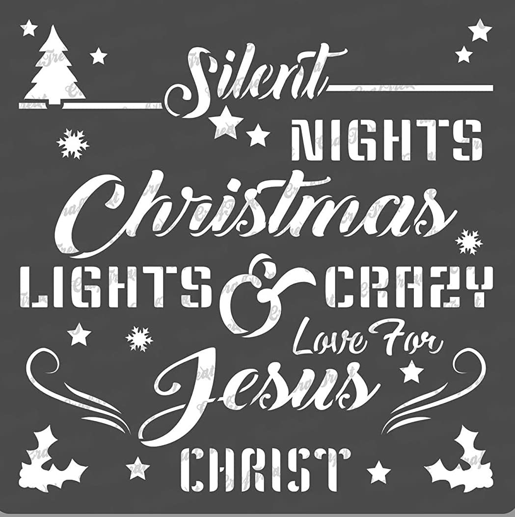 CrafTreat Reusable Christmas Quotes Stencils for Painting on Wood - Christmas Lights - 6X6 Inch - Christmas Word Stencils for Painting on Wood Sayings - Christmas Stencils for Painting on Windows