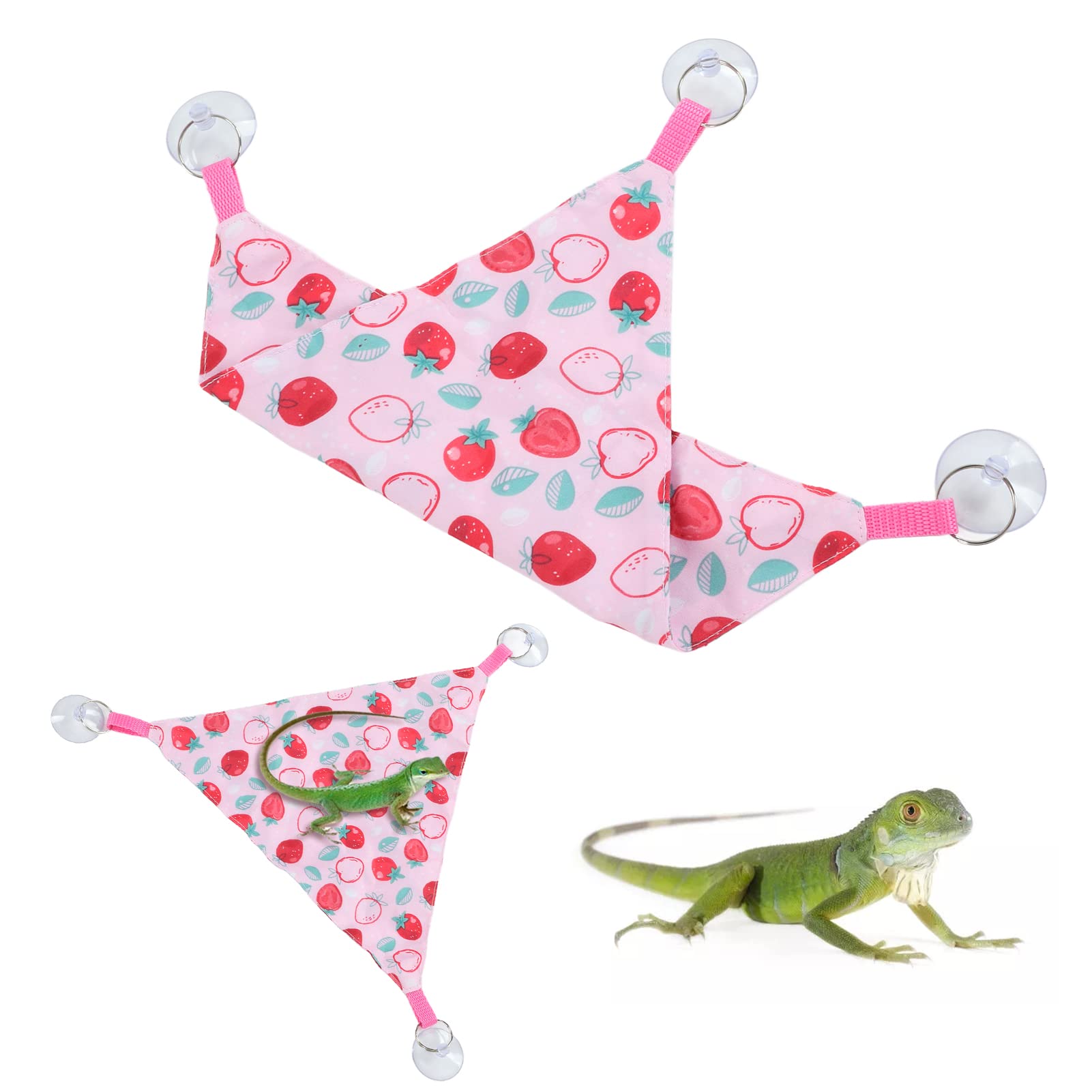 Alvinlite 2 Packs Bearded Dragon Hammock, Pink Strawberry Pattern Reptile Hammock, Lizard Hammock, Bearded Dragon Climbing Accessories for Tank(30 x 30 x 30CM)