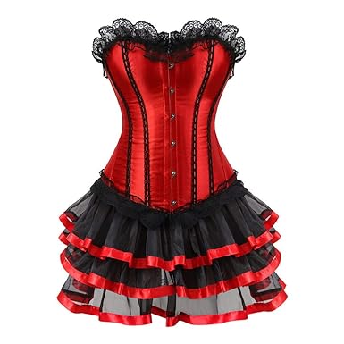 Longzjhd Damen Gothik Spitze Korsagen Bustiers Spitze Korsett Kleid Punk Bustier Burlesque Club tragen Gothic Korsett Kleid Frau Burleske Minirock Schick Kleider Kostüm