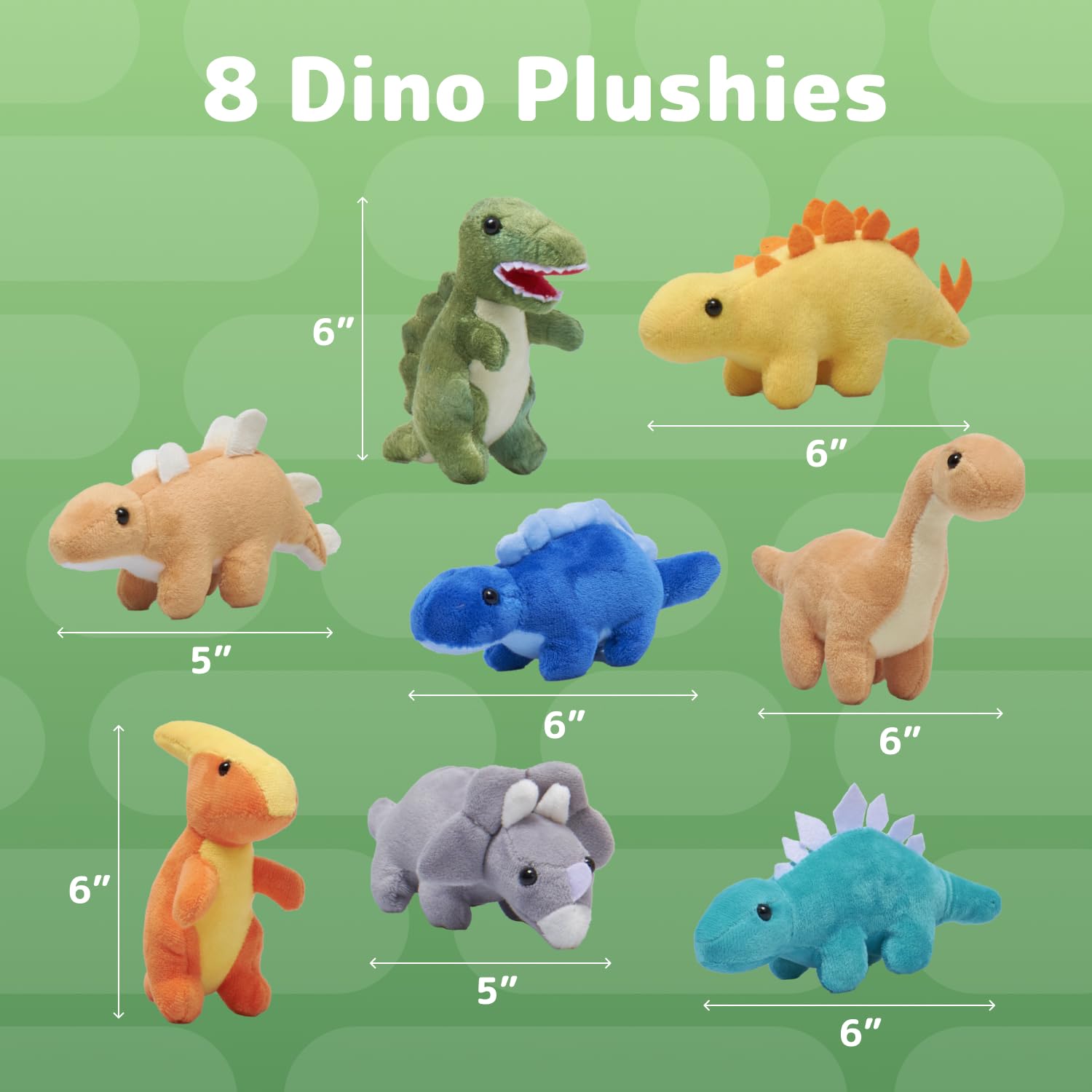 PREXTEX Plush Dinosaurs 8 Pack 5 inches Long - Thoughtful Gift for Kids - Stuffed Animal Assortment - Lovely Set for Kids