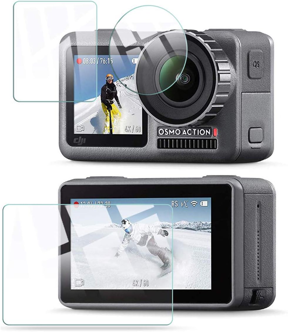 TUTUO DJI Osmo Action Protective Glass Screen Protector Accessories Protective Camera Film HD Clear Screen Protector Film for DJI Osmo Action Accessories (Screen FilmX2 + Lens Armored FilmX1)