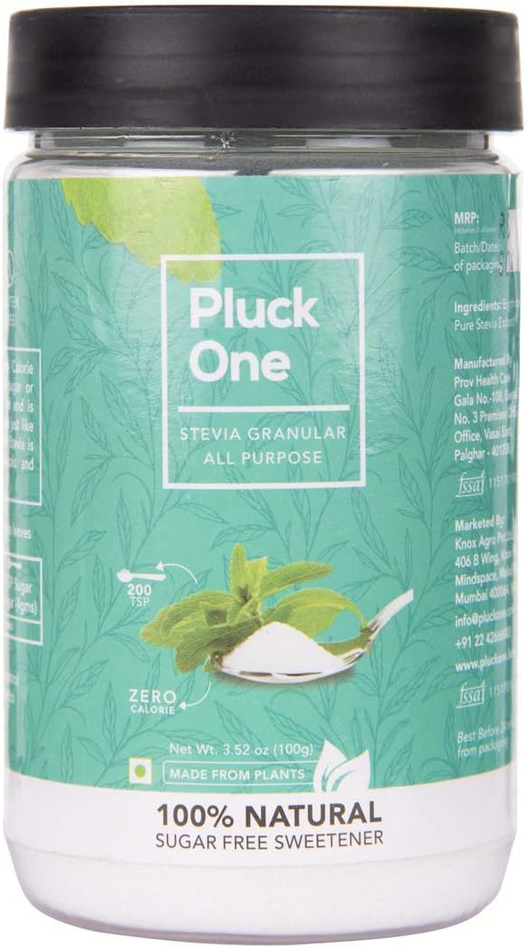 Pluck One Stevia All Purpose Powder, 100% Natural Sugar Substitute, Zero Calorie, Sugar Free, 100 gms
