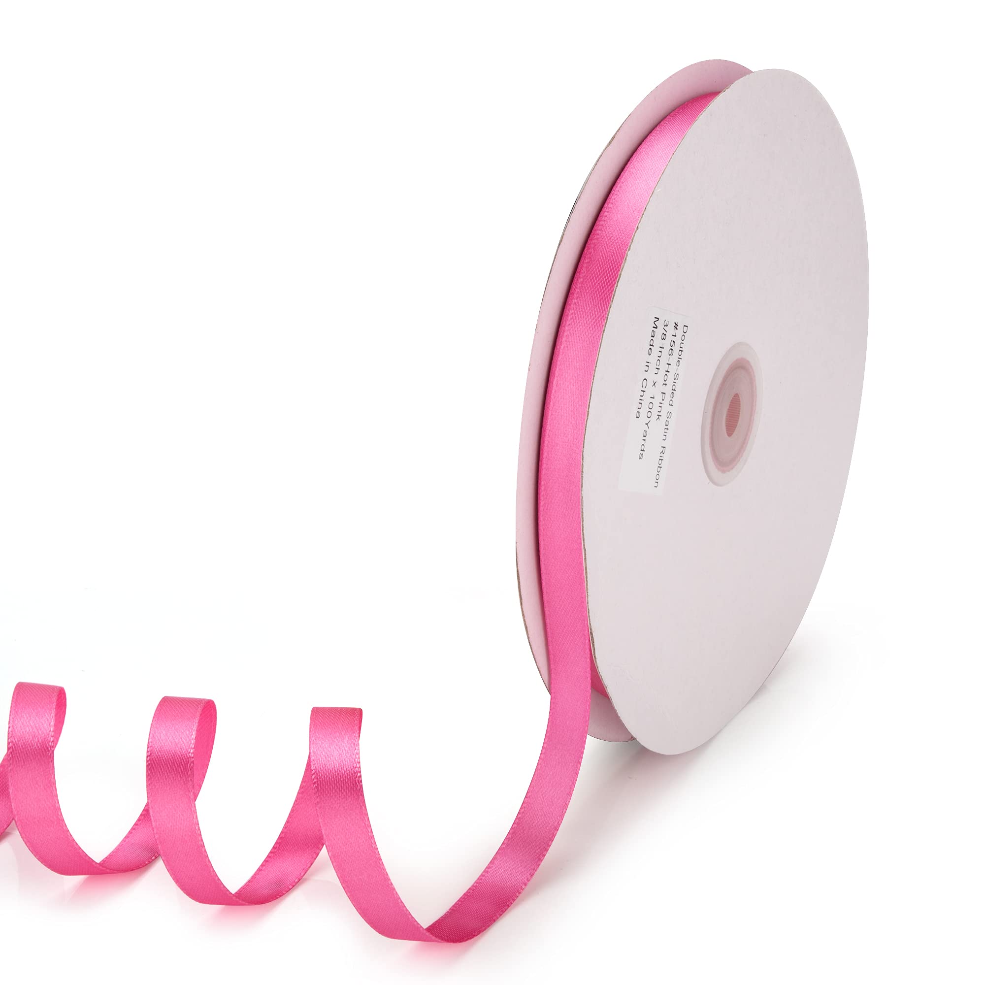IHKFILAN Satin Ribbon in Pink - 10mm x 100yds - Matt Shiny Gift Ribbon for Decorating & Crafts, Weddings, Christenings
