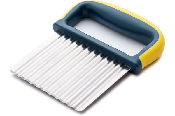 Crinkle Cutter Knife, Potatoes Crinkle Fry Cut and Vegetable Cutter for Veggies, Stainless Steel Carrot Slicer(Yellow)
