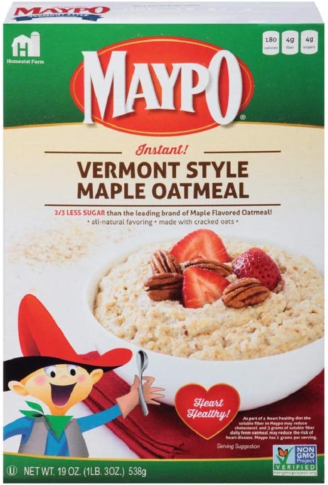 MAYPO Instant Maple Oatmeal Cereal Vermont Style 19 OZ (Pack of 12)