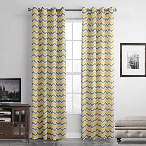 Yellow And Black Wave Printed Ployester Panel Curtains,(Singel Panel ) Muliti Size BEIBEITEX ( 52''W×84''L)