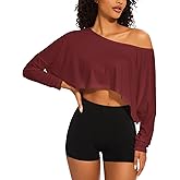 Jenbou Women's Sexy Off The Shoulder Top Long Sleeve Loose Cropped Asymmetrical Y2K Tops for Summer