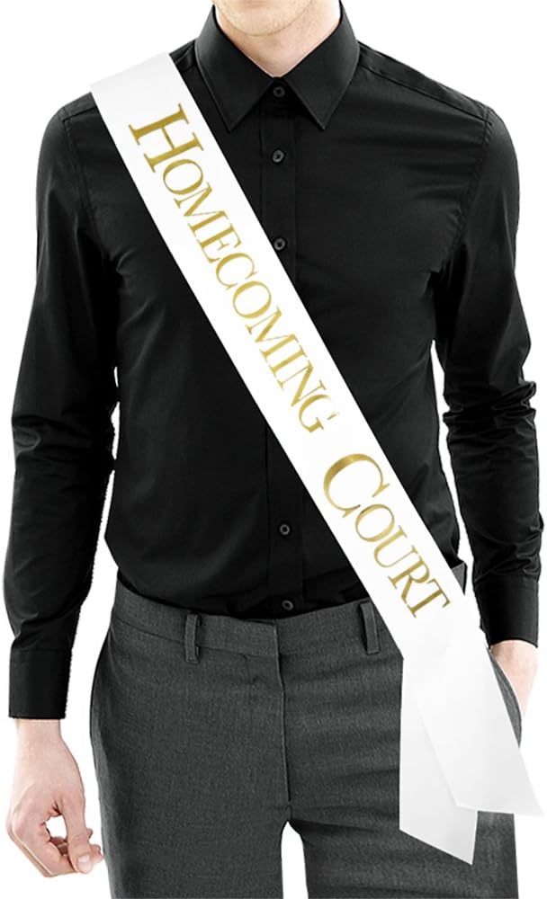 Court Sash White Satin Sash/Metallic Gold