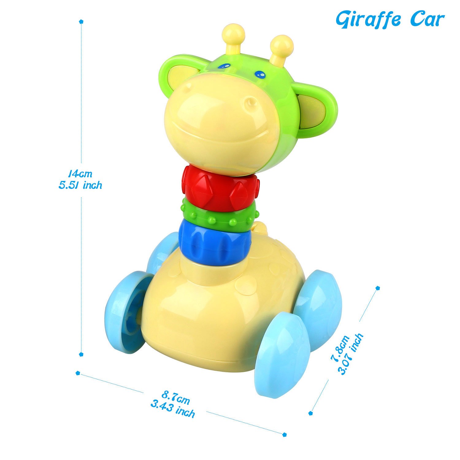 Baby Rattle Toys Play Set by Peradix - Push and Go Giraffe Car with Wheels to Grab and Spin Hand Bell Shaker Nursery Toys for Crawling Newborn Baby, Infant Toddler Gift