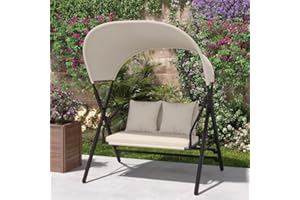 U-MAX 2 Seater Outdoor Garden Swing with Canopy, 272KG Heavy Duty Metal Frame Patio Swing Chair, Thick Waterproof Cushions & 