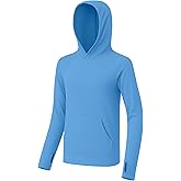 RIKUAOU Boys Rash Guard Long Sleeve Sun Protection Hoodie Shirts, Youth UPF 50+ Swim Fishing Water Hooded Shirt with Pocket