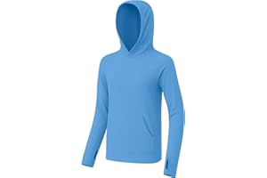 RIKUAOU Boys Rash Guard Hoodie, Kids Long Sleeve Sun Protection Hooded Shirts Youth UPF50+ Swim Fishing Water Shirt with Pocket