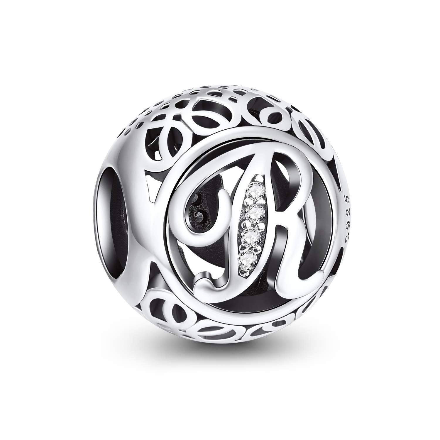 NINGAN Letter Alphabet Charm 925 Sterling Silver Charms Fits European Bracelets Compatible (R)