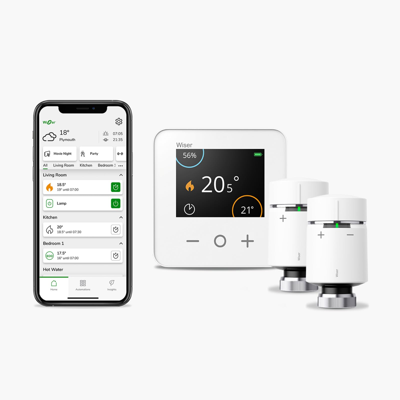 Drayton Wiser Multi-Zone Smart Thermostat and 2 Smart Radiator Thermostat Kit - Conventional Boilers Only - Heating and Hot Water Control