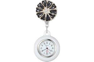 Women's Retractable Nurse Watch with Second Hand Clip on Cute Flower Lapel Hanging Doctor Clinic Staff Tunic Stethoscope Badg