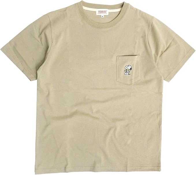 Amazon スヌーピー Tシャツ Snoopy ポケットtシャツ メンズ 半袖 レディース キャラクターt ベージュ Lサイズ Tシャツ カットソー 通販