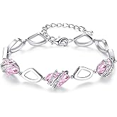 Leafael Wish Stone Link Charm Bracelet with Birthstone Crystals, Rose Gold Plated or Silver-tone, 7"+2"