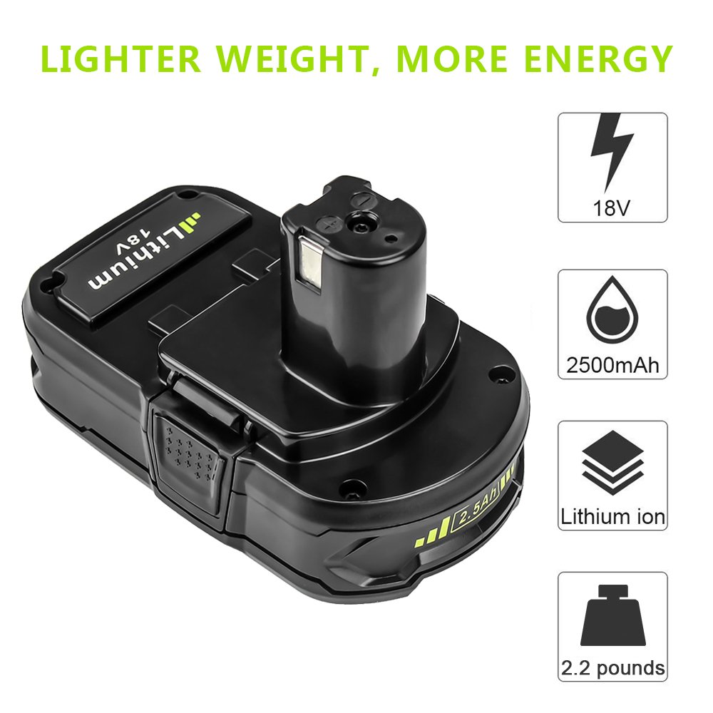 Battery for Ryobi 18v 2500mAh, Fhybat P102 Lithium Replacement 18 Volt