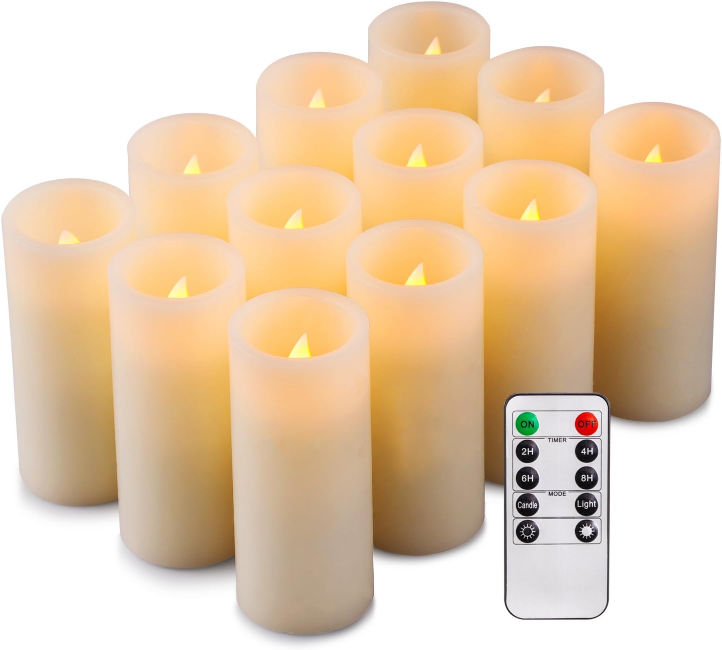 Onlyhome Flameless Candles, Flickering, Real Wax, Realistic Decor Unscented,10 Function Remote Timer - 12 Pack, Yellow Light
