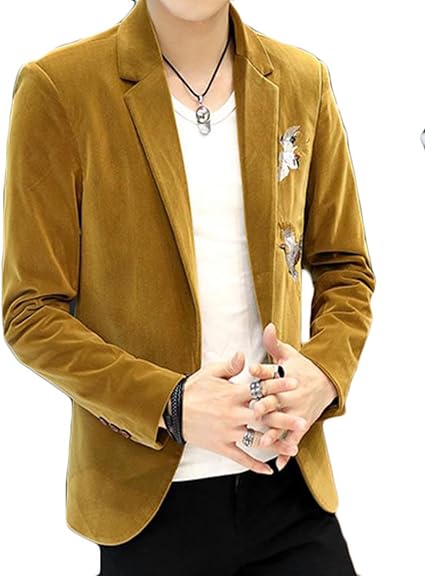 Amazon Piite メンズ 秋 薄手 カジュアル テーラード ジャケット ショート丈スリム ロンドン風 カジュアル ブレザー スタンドカラー カッコイイ ジャケット 通勤 通学 刺しゅう絵付き お洒落 アウター コート ジャケット 通販