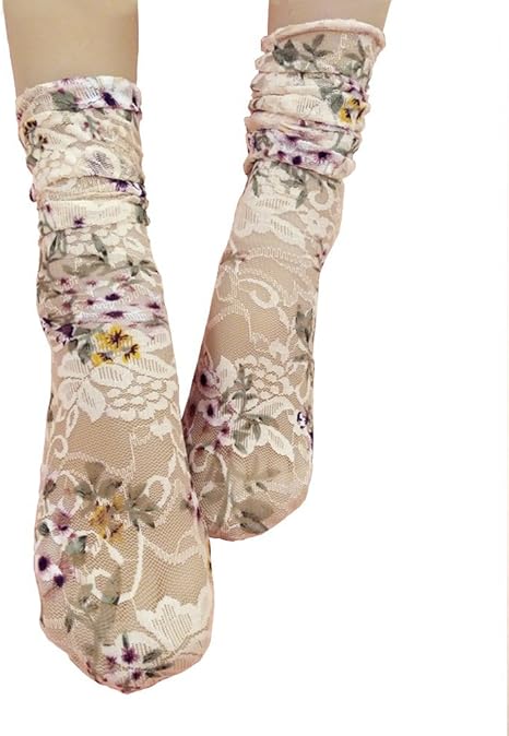 Amazon レディース靴下 花柄レースソックス シースルー靴下 ピンク 靴下 通販