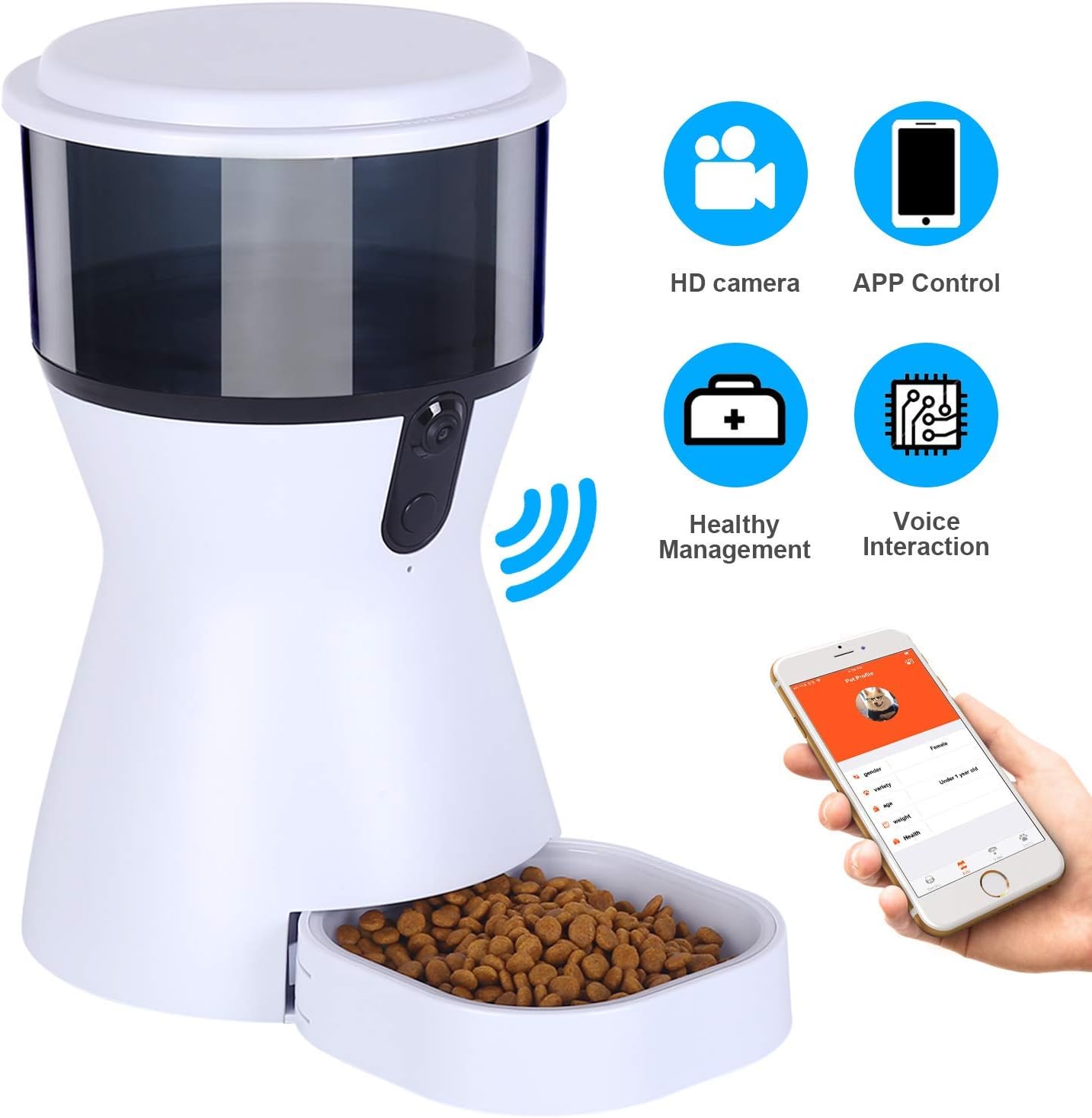 Pet Supplies Automatic Cat Feeder Wifi Smart Pet Feeder Dog Food Dispenser Hd Camera For Voice And Video Recording App Control For Iphone And Android Timer Programmable Up To 4 Meals