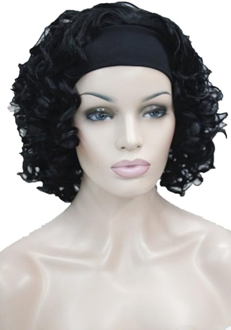 Strong 3 4 Wig With Headband Women S Short Curly Synthetic Half