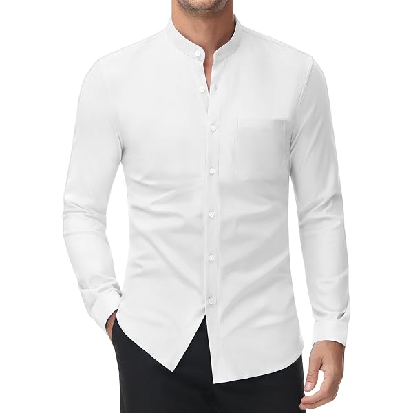Edwards Garment Men's Big & Tall Banded Collar Long Sleeve Shirt - 65% Polyester/35% Cotton
