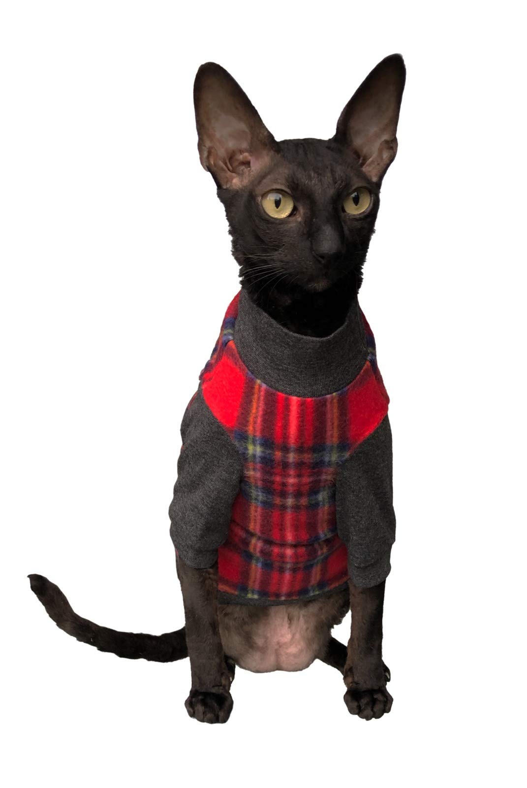 Kotomoda Sphynx Cat's turtleneck Plaid Red Naked Cat Hairless Cat Clothes (XS) — image 1