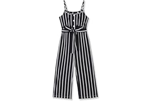 Crazyme Girls Jumpsuit Striped Sleeveless Girl Casual Rompers Suspender Wide Leg Pants with Belt Jumpsuit for Girls 4-13Y