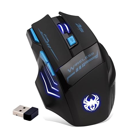 Zelotes Schnurlos Maus Wireless Mouse, 2,4 GHz 7 Tasten 2400dpi blau LED optische Gaming gamer Maus kabellos Mäuse für Notebo